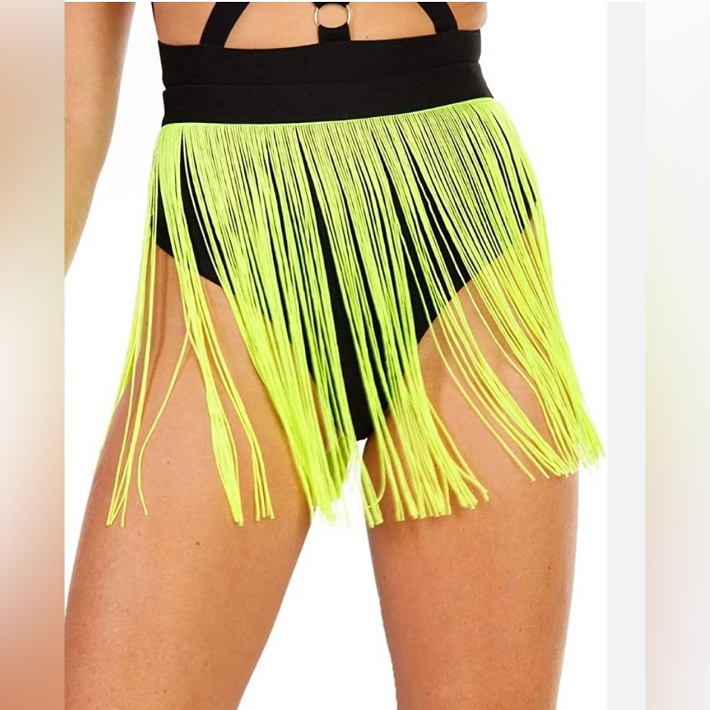 Neon Yellow Festival Queen Fringe Skirt in a size small